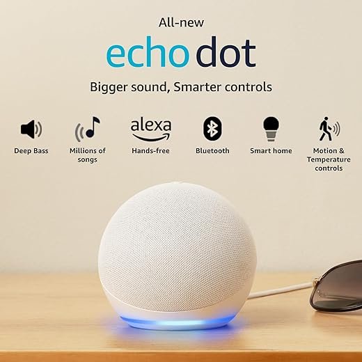 Echo Dot (5th Gen) | Smart speaker with Bigger sound, Motion Detection, Temperature Sensor, Alexa and Bluetooth| White