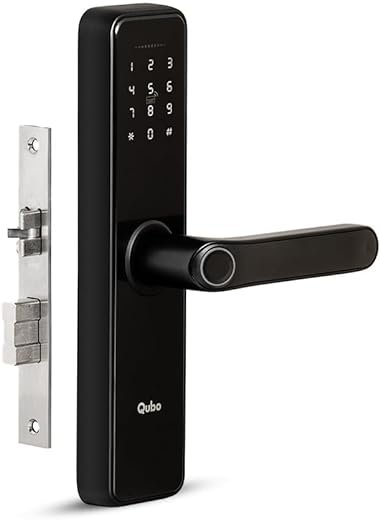 QUBO Smart Door Lock Essential from Hero Group | 5-Way Unlocking | Fingerprint | Pincode|RFID Card | Bluetooth Mobile App | Mechanical Key | OTP Access | 1 Year Brand Warranty | (Black)